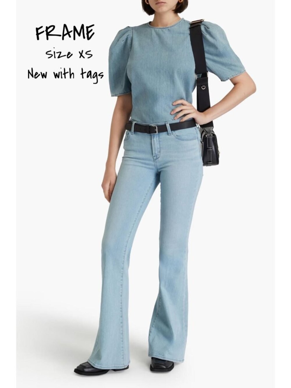 FRAME Denim Draped-sleeve Blouse Blue Size XS New With Tag